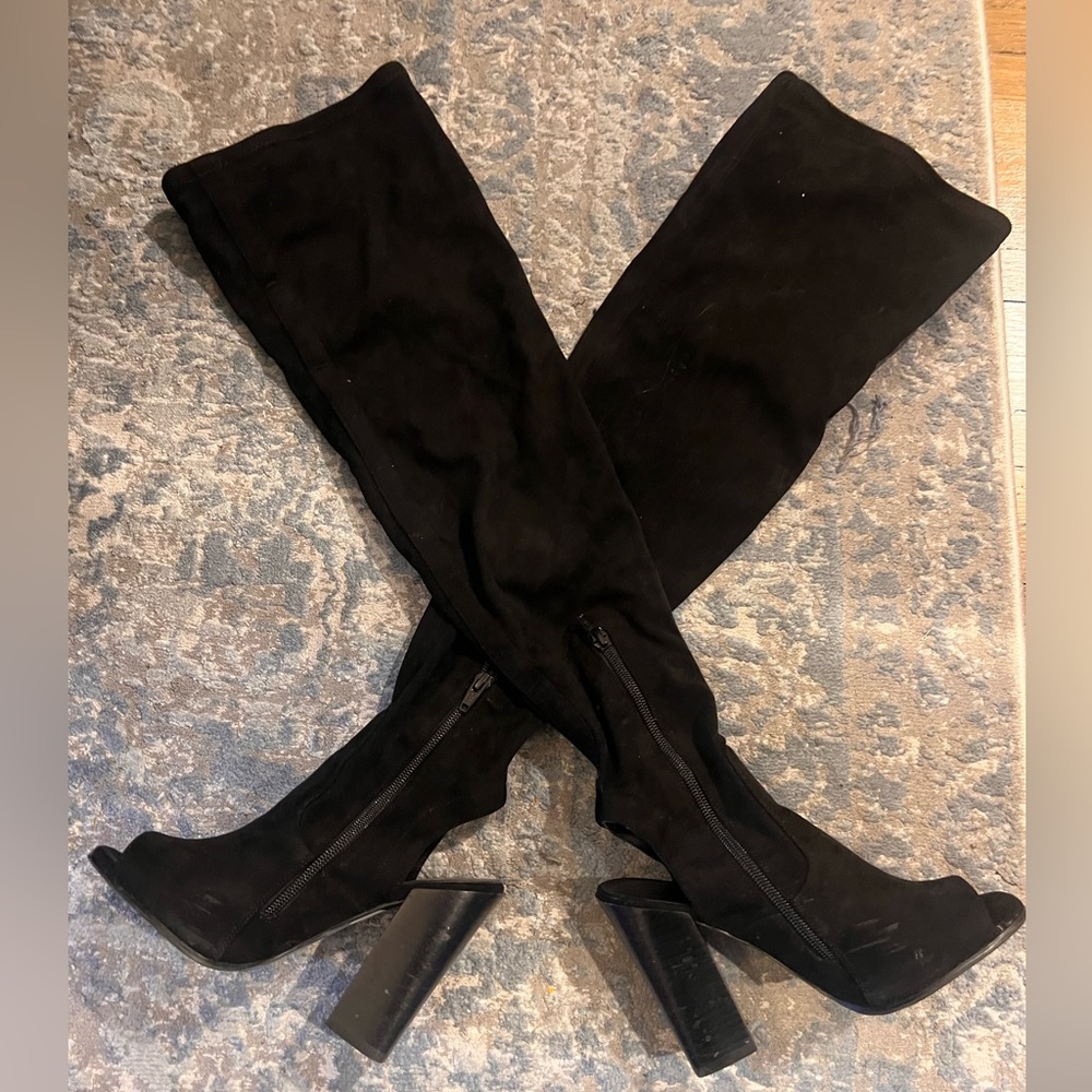 ❤️ aldo over the knee peep toe boot size 6.5 black suede - worn once
